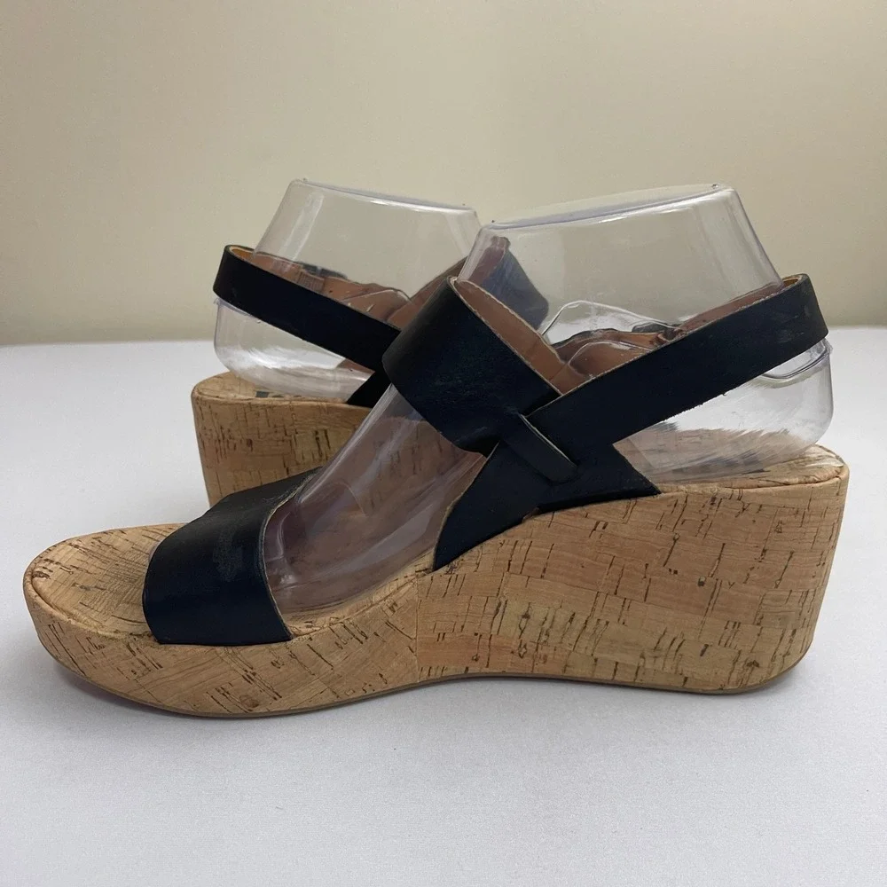 Korks Kork Ease Austin Platform Wedge Sandals Black Leather Ankle Strap Size 9 - Picture 6 of 9